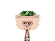 Fancy Green Cushion Cut Diamond Halo Engagement Ring Set in Rose gold with Milgrain Pavé Band