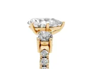 Three-Stone Pear Cut Diamond Pavé Band Ring Set in Yellow gold with Prong Setting