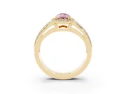 Pear-Shaped Halo Engagement Ring Setting for a Fancy Pink Lab-Grown Diamond | Two-Row Pave Split Shank | Yellow Gold