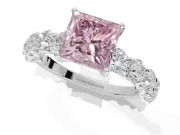 Princess Cut Side Stone Engagement Ring Setting for a Fancy Pink Lab-Grown Diamond | Scalloped Prong Accents | Platinum