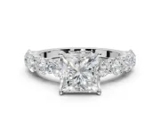 Princess Cut Side Stone Engagement Ring Setting | Scalloped Prong Accents | White Gold