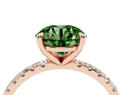 Fancy Green Round Cut Diamond Brilliant Solitaire Ring Set in Rose gold with Pavé Band and Prong Setting