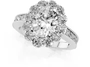 Oval Vintage Halo Engagement Ring Setting | Milgrain Channel Band | White Gold