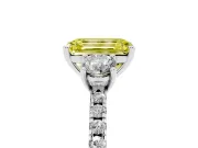 Emerald Cut Three Stone Engagement Ring Setting for a Fancy Yellow Lab-Grown Diamond | Pave Shoulders | Sterling Silver