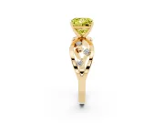 Fancy Yellow Princess Cut Diamond Solitaire Ring Set in Yellow gold with Side Stones on Criss-Cross Band and Prong Setting