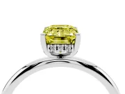 Fancy Yellow Emerald Cut Diamond Solitaire Engagement Ring Set in Platinum with Prong Setting and Polished Band
