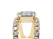 Emerald Cut Wide Open Split Shank Engagement Ring Setting | Pavé Strands | Yellow Gold