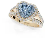 Heart-Shaped Halo Pavé Engagement Ring Setting for a Fancy Blue Lab-Grown Diamond | Narrow Split Shank | Yellow Gold