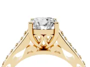 Cushion Cut Diamond Prong Set Solitaire Engagement Ring Set in Yellow gold with Pavé Band