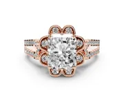 Radiant Cut Petal Frame Floral Halo Engagement Ring Setting | Pavé Split Shank | Rose Gold
