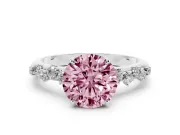 Fancy Pink Round Cut Diamond Cluster Solitaire Ring Set in White gold with Prong Setting