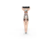 Fancy Black Emerald Cut Diamond Three-Stone Ring Set in Rose gold with Pavé Split Shank and Prong Setting