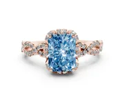 Radiant Cut Milgrain Halo Engagement Ring Setting for a Fancy Blue Lab-Grown Diamond | Graduated Shoulders | Rose Gold