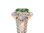 Emerald Cut Scalloped Halo Engagement Ring Setting for a Fancy Green Lab-Grown Diamond | Pear Side Stones | Rose Gold