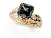 Asscher Cut Bypass Pavé Engagement Ring Setting for a Black Center | Graduated Pavé | Yellow Gold