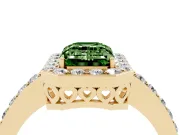 Fancy Green Emerald Cut Diamond Halo Ring Set in Yellow gold with Pavé-Setting Band and Open Prong Center