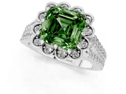Asscher Cut Floral Halo Engagement Ring Setting for a Fancy Green Lab-Grown Diamond | Pavé Split Shank | Sterling Silver