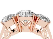 Round Three Stone Engagement Ring Setting | Beaded Shoulders | Rose Gold