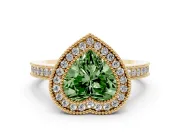 Fancy Green Heart Cut Diamond Round Halo Ring Set in Yellow gold with Pavé Band