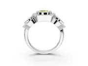 Cushion Cut Three Stone Halo Engagement Ring Setting for a Fancy Yellow Lab-Grown Diamond | Bezel Set | Sterling Silver