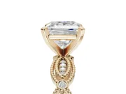Princess Cut Vintage Milgrain Engagement Ring Setting | Graduated Stations | Yellow Gold