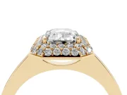 Emerald Cut Diamond Halo Engagement Ring Set in Yellow gold with Solitaire Band and Prong Setting