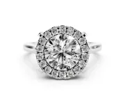 Round Claw Corner Halo Engagement Ring Setting | Slim Plain Band | White Gold