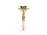 Oval Milgrain Halo Engagement Ring Setting for a Fancy Green Lab-Grown Diamond | Graduated Bezel Accents | Yellow Gold