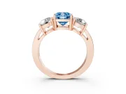 Cushion Cut Three Stone Engagement Ring Setting for a Fancy Blue Lab-Grown Diamond | Wide Plain Band | Rose Gold