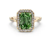 Emerald Cut Twist Halo Engagement Ring Setting for a Fancy Green Lab-Grown Diamond | Yellow Gold