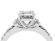 Emerald Cut Side Stone Pave Engagement Ring Setting | Paired Round Accents | Sterling Silver