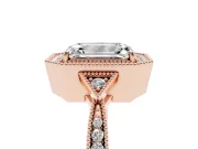 Emerald Cut Vintage Milgrain Halo Engagement Ring Setting | Graduated Pavé Band | Rose Gold