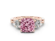 Cushion Cut Hidden Halo Three Stone Engagement Ring Setting for a Fancy Pink Lab-Grown Diamond | Rose Gold