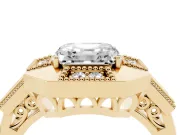 Asscher Cut Milgrain Sectioned Halo Engagement Ring Setting | Square-Framed Sides | Yellow Gold