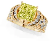Princess Cut Vintage Pave Engagement Ring Setting for a Fancy Yellow Lab-Grown Diamond | Milgrain Edges | Yellow Gold