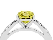 Fancy Yellow Radiant Cut Diamond Solitaire Ring Set in Platinum with Prong Setting and Classic Band