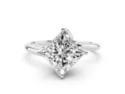 Princess Cut Bypass Solitaire Engagement Ring Setting | Plain Band | White Gold