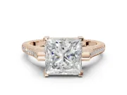 Princess Cut Vintage Cathedral Engagement Ring Setting | Carved Band | Rose Gold