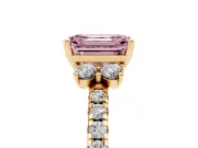 Emerald Cut Side Stone Engagement Ring Setting for a Fancy Pink Lab-Grown Diamond | Pave Band | Yellow Gold