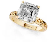 Asscher Cut Vintage Milgrain Solitaire Engagement Ring Setting | X Pattern Band | Yellow Gold