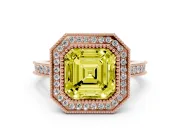 Asscher Cut Vintage Milgrain Halo Engagement Ring Setting for a Fancy Yellow Lab-Grown Diamond | Bezel Head | Rose Gold