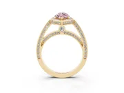 Fancy Pink Marquise Cut Diamond Halo Pavé Split Shank Ring Set in Yellow gold with Prong Setting