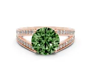 Fancy Green Round Cut Diamond Split Shank Ring Set in Rose gold with Pavé Band and Prong Setting