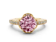 Round Floral Pavé Engagement Ring Setting for a Fancy Pink Lab-Grown Diamond | Yellow Gold
