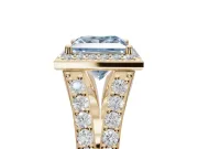 Princess Cut Halo Pavé Engagement Ring Setting for a Fancy Blue Lab-Grown Diamond | Narrow Split Shank | Yellow Gold