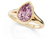 Fancy Pink Bezel Set Pear Cut Diamond Solitaire Ring Set in Yellow gold with Tapered Band