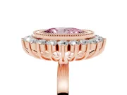 Fancy Pink Oval Cut Diamond Halo Ring Set in Rose gold with Milgrain Edge and Round Prong Setting