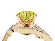 Fancy Yellow Round Cut Diamond Solitaire Ring Set in Yellow gold with Pavé Twist Band and Secure Prong Setting