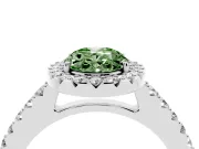Fancy Green Oval Cut Diamond Halo Pavé Solitaire Ring Set in Silver with Prong-Set Center Stone