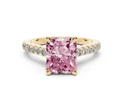 Radiant Cut Hidden Halo Pave Engagement Ring Setting for a Fancy Pink Lab-Grown Diamond | Claw Prongs | Yellow Gold